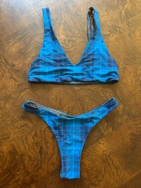 ACACIA 💙 Finley Blue Plaid 
V-Neck Bikini Set - Women Swim